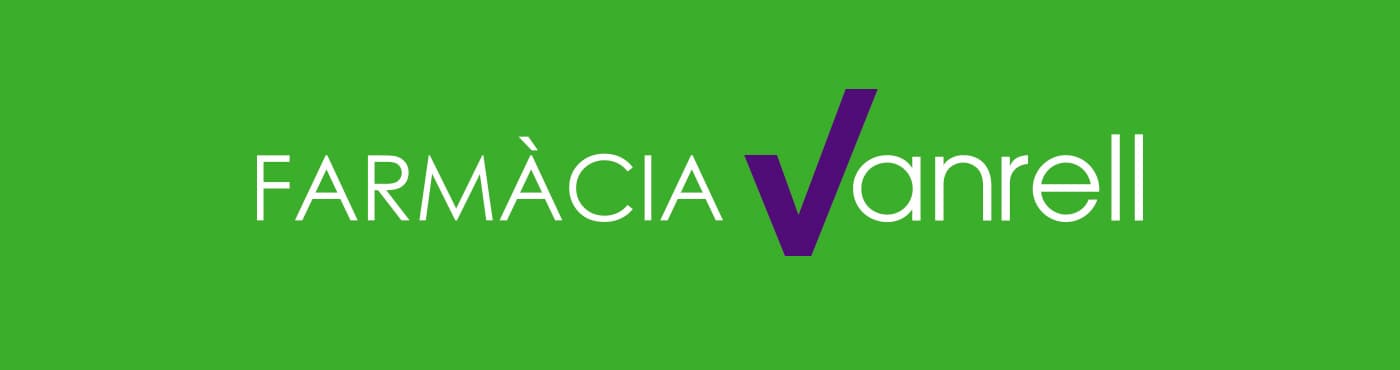Logotip de Farmàcia Vanrell en blanc i lila sobre fons verd