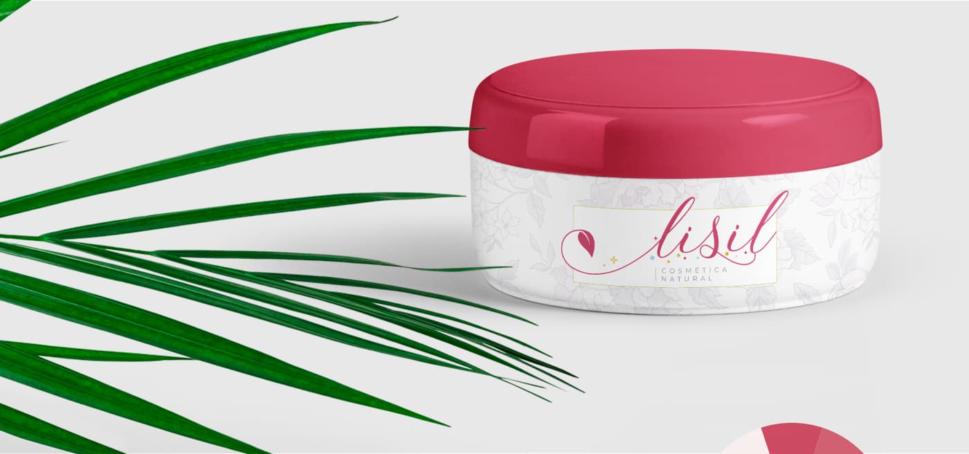 Tarro de crema con tapa roja y estampado floral sutil de la marca