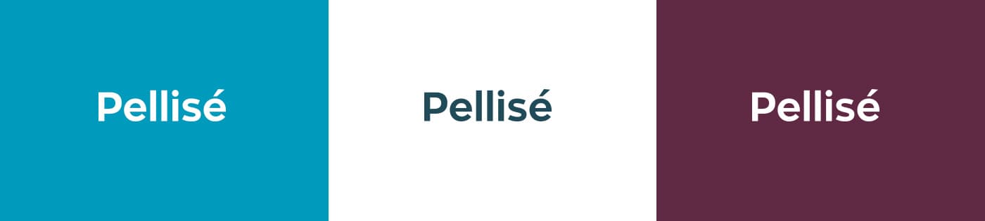 Logotipo Pellisé en sus variantes de color turquesa, azul oscuro y burdeos