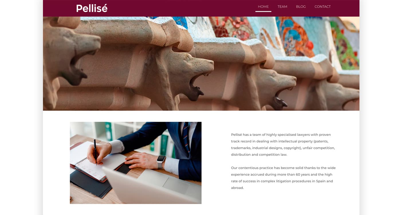 Cabecera de la página web de Pellisé con fotografía de gárgolas de la Sagrada Familia
