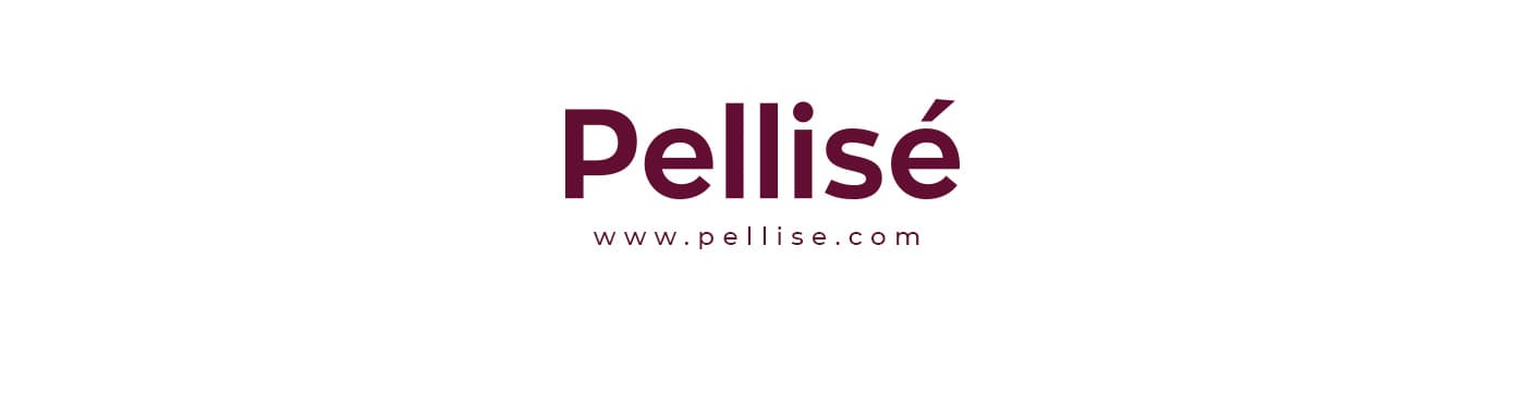 Logotipo Pellisé en burdeos junto a la URL del sitio web sobre fondo blanco