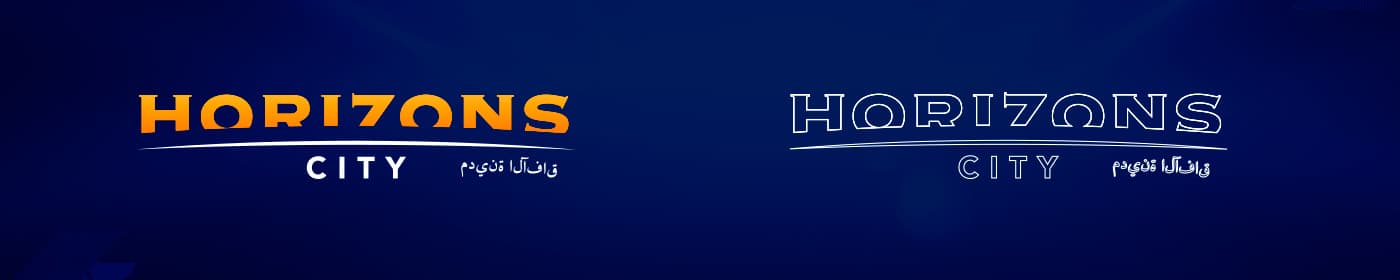 Logotipo horizontal de Horizons City en versión color y en versión contorno