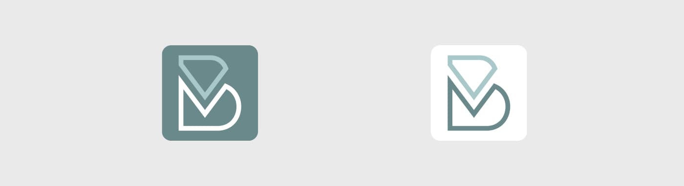 Iconos cuadrados del logotipo en versión oscura y clara sobre gris