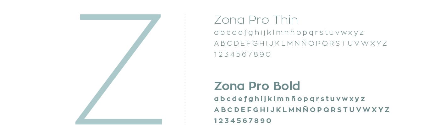 Especimen tipográfico de la familia Zona Pro en fina y negrita