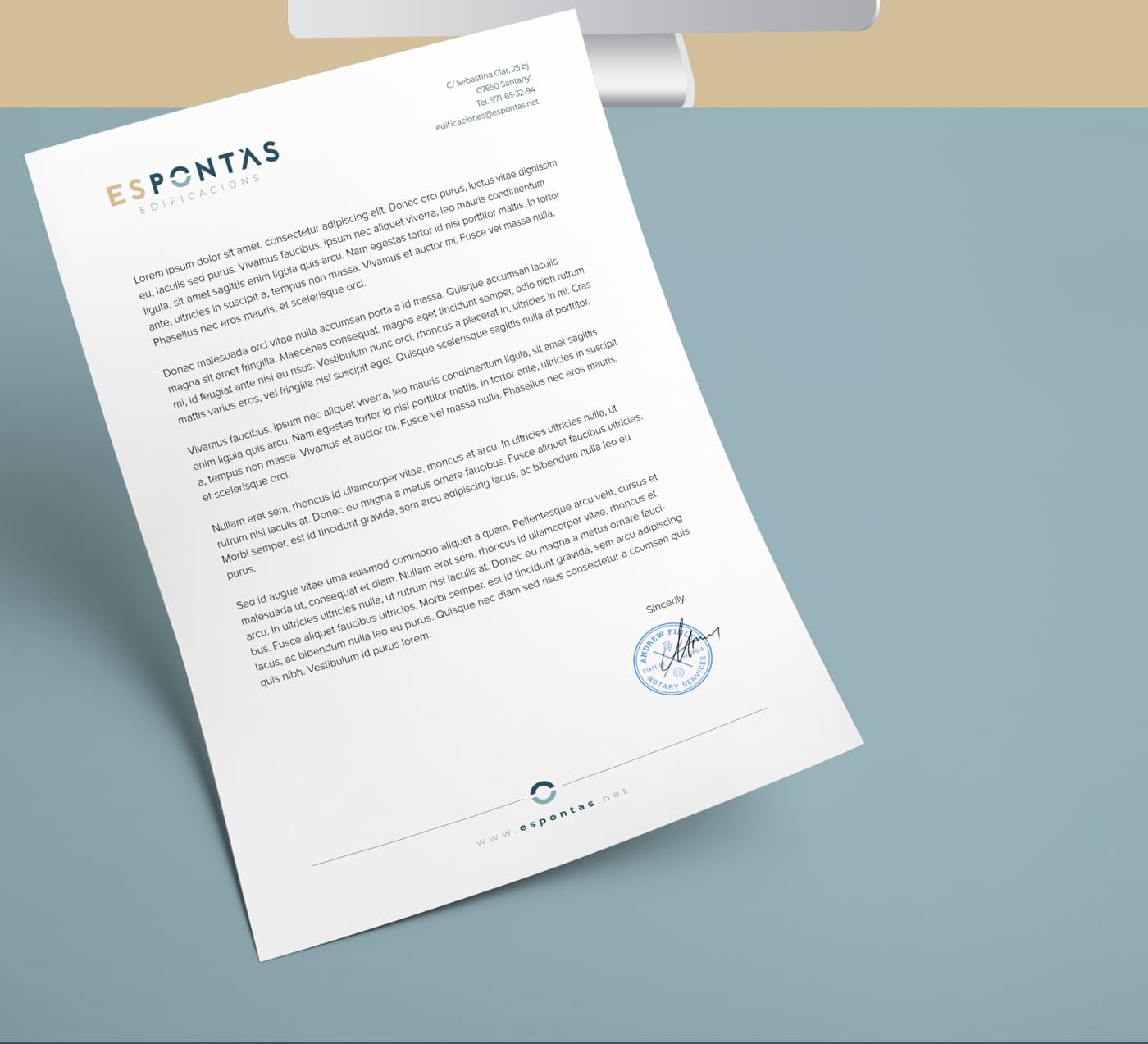 Mockup de carta amb capçalera corporativa d'Es Pontàs
