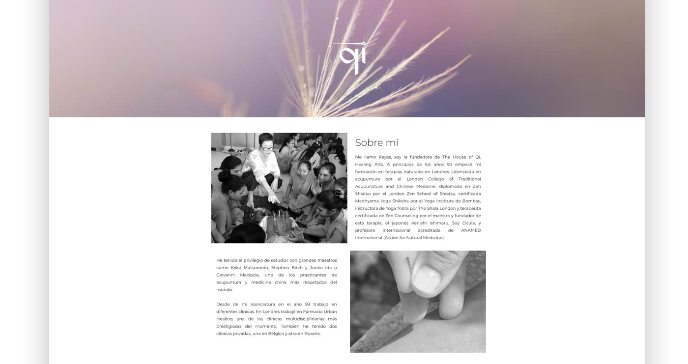 Captura de la secció 'Sobre mi' amb fotografies de la terapeuta
