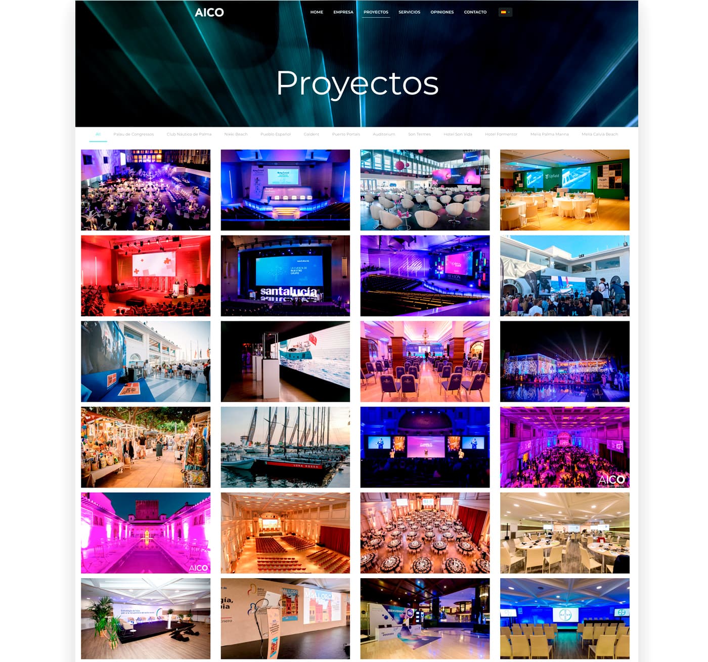 Cuadrícula de fotografías de eventos y producciones audiovisuales de AICO