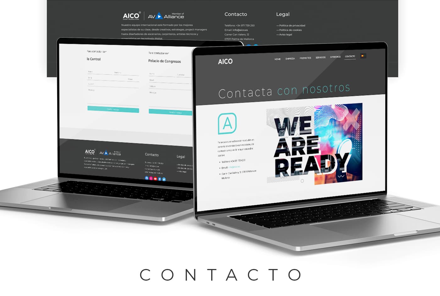 Mockups de laptop con la página de contacto y sus formularios