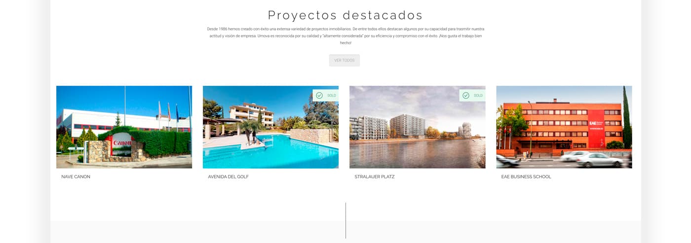 Cuadrícula de proyectos destacados con fotografías de Nave Canon y Avenida del Golf