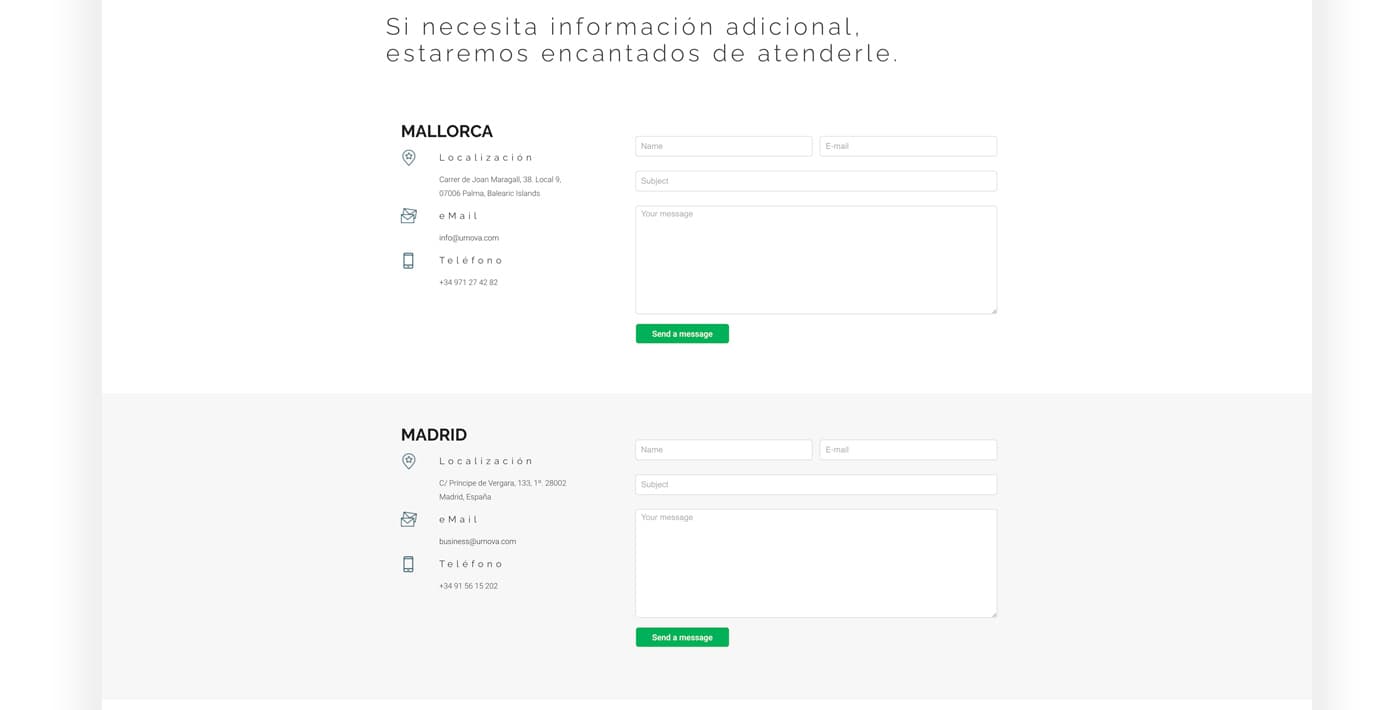 Formularios de contacto de las oficinas de Mallorca y Madrid