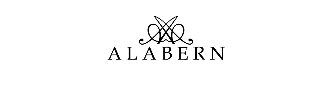 Logotip tipogràfic d'Alabern en negre sobre fons blanc