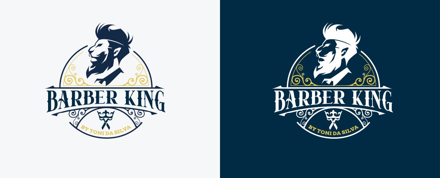 Logotipo de Barber King en versión clara y en fondo azul marino