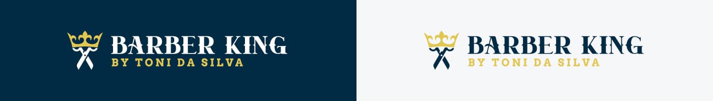 Logotipo simplificado con corona sobre fondo azul marino y blanco