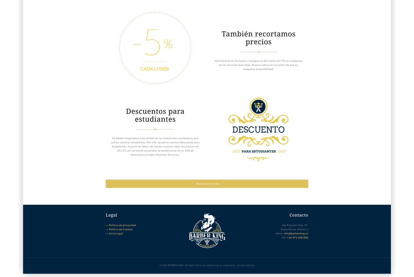 Captura del pie de página con descuentos y datos de contacto