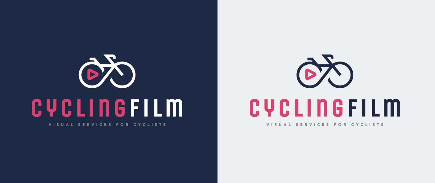 Cycling Film logo in the navy-blue-background and white-background versions