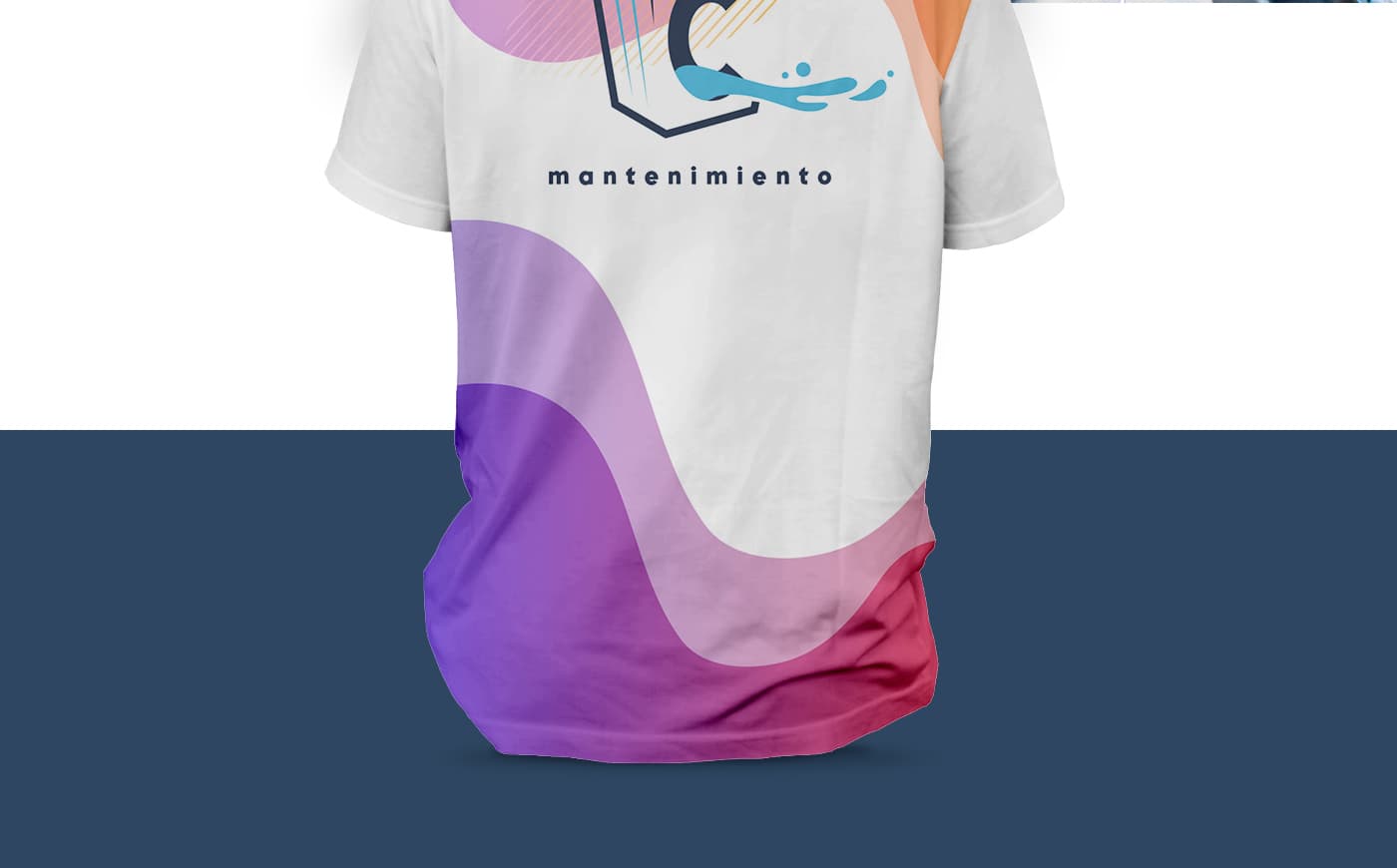 Samarreta de manteniment amb el logotip i una ona en degradat morat i rosa