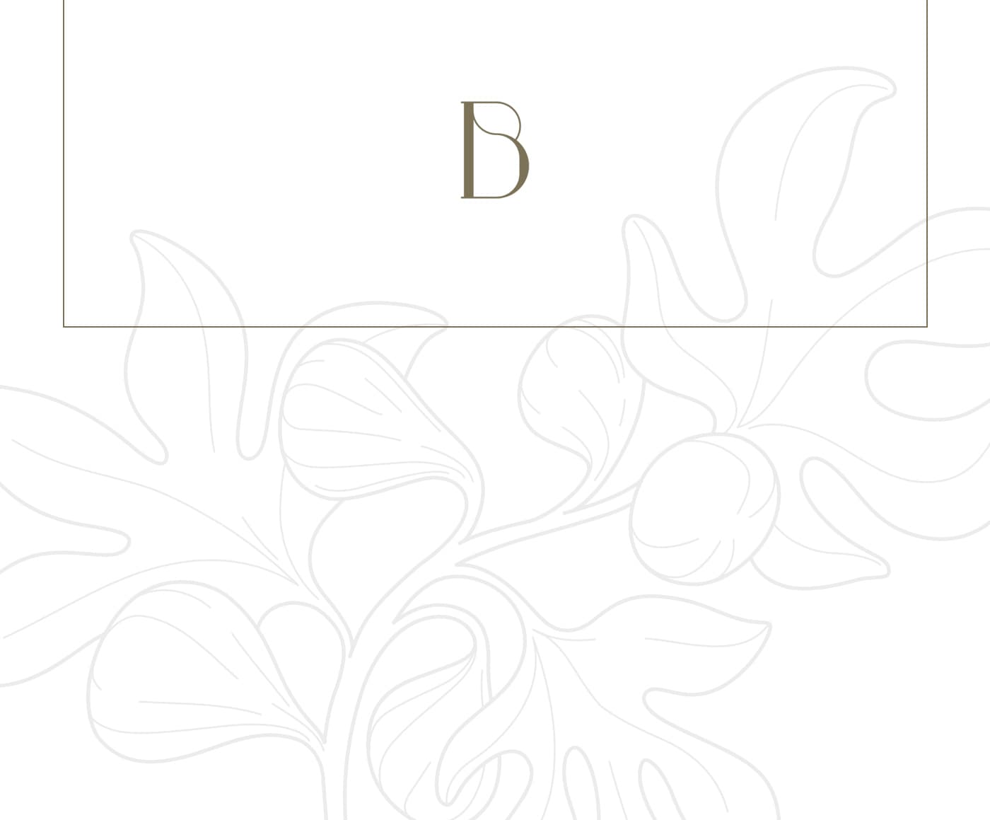 Detalle de la letra B del logotipo sobre una ilustración floral en línea