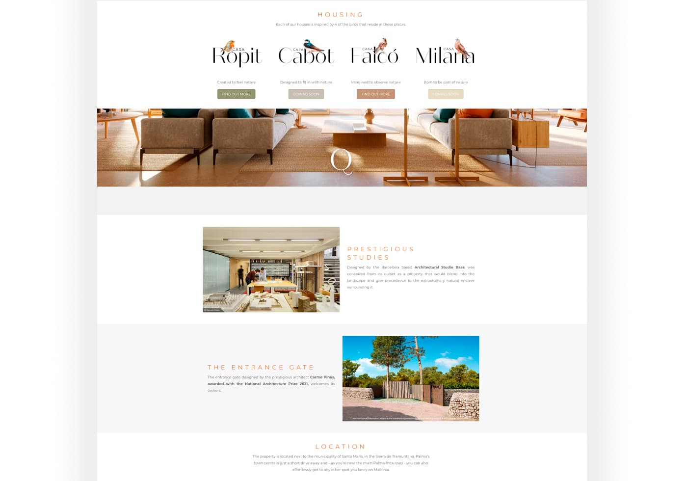 Secció Housing amb els logotips il·lustrats de les quatre cases i les seves aus respectives