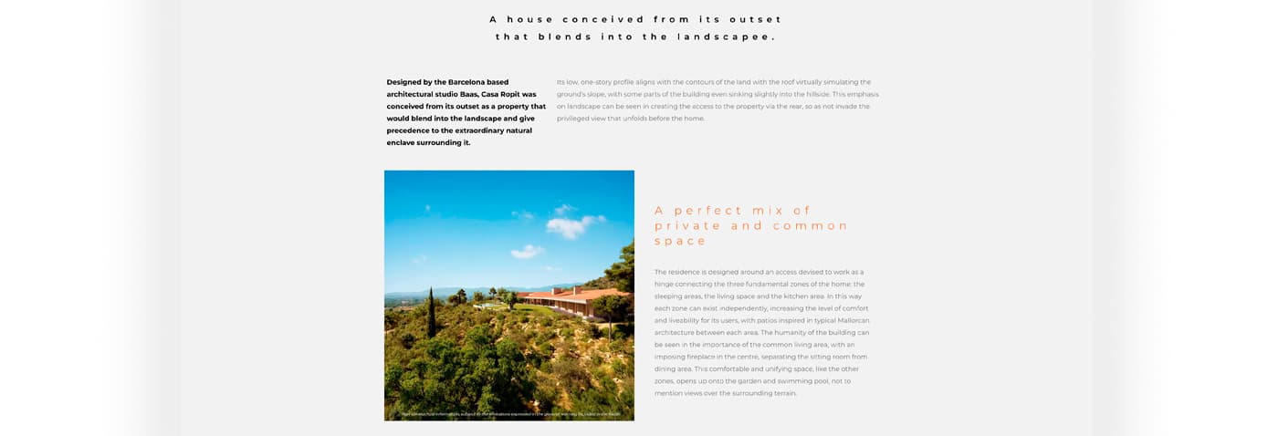 Text descriptiu de Casa Ropit junt a una fotografia aèria de l'habitatge entre arbres