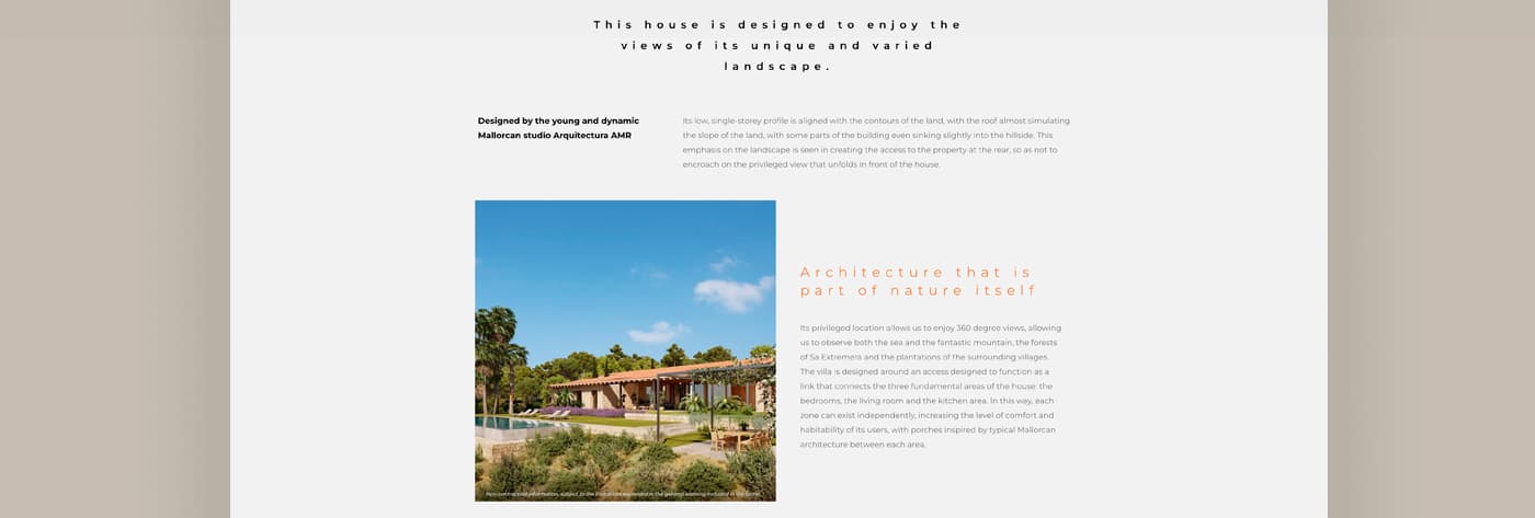 Text descriptiu de Casa Falcó junt a una fotografia de l'habitatge vist des del jardí