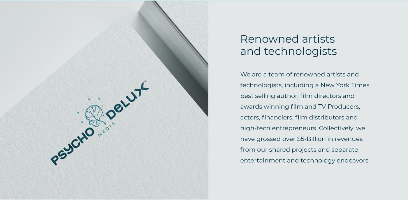 Detall macro del logotip imprès en paper junt al text Renowned artists and technologists
