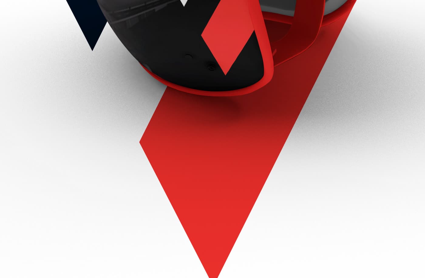 Detalle del casco con el símbolo en rojo y negro sobre fondo blanco