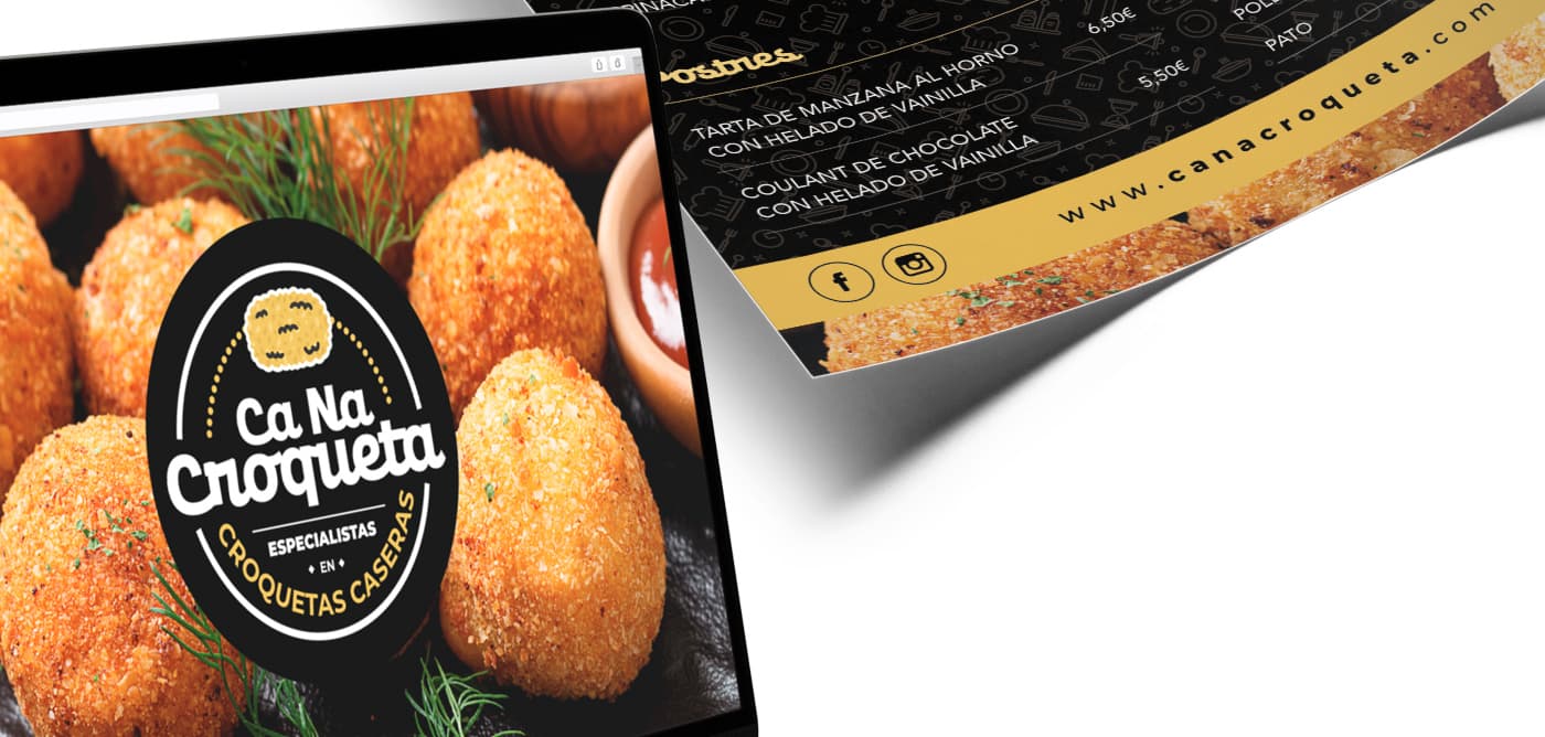 Carta del restaurante y web mostrando croquetas caseras recién fritas