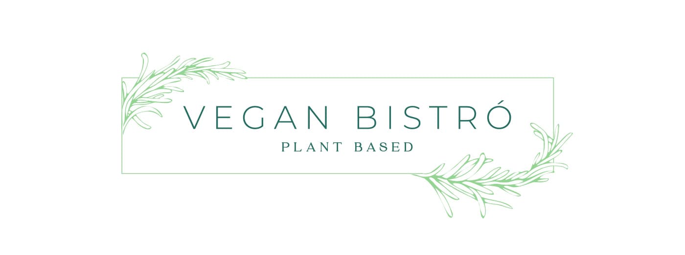 Logotipo Vegan Bistró Plant Based enmarcado con ramas de romero dibujadas a mano
