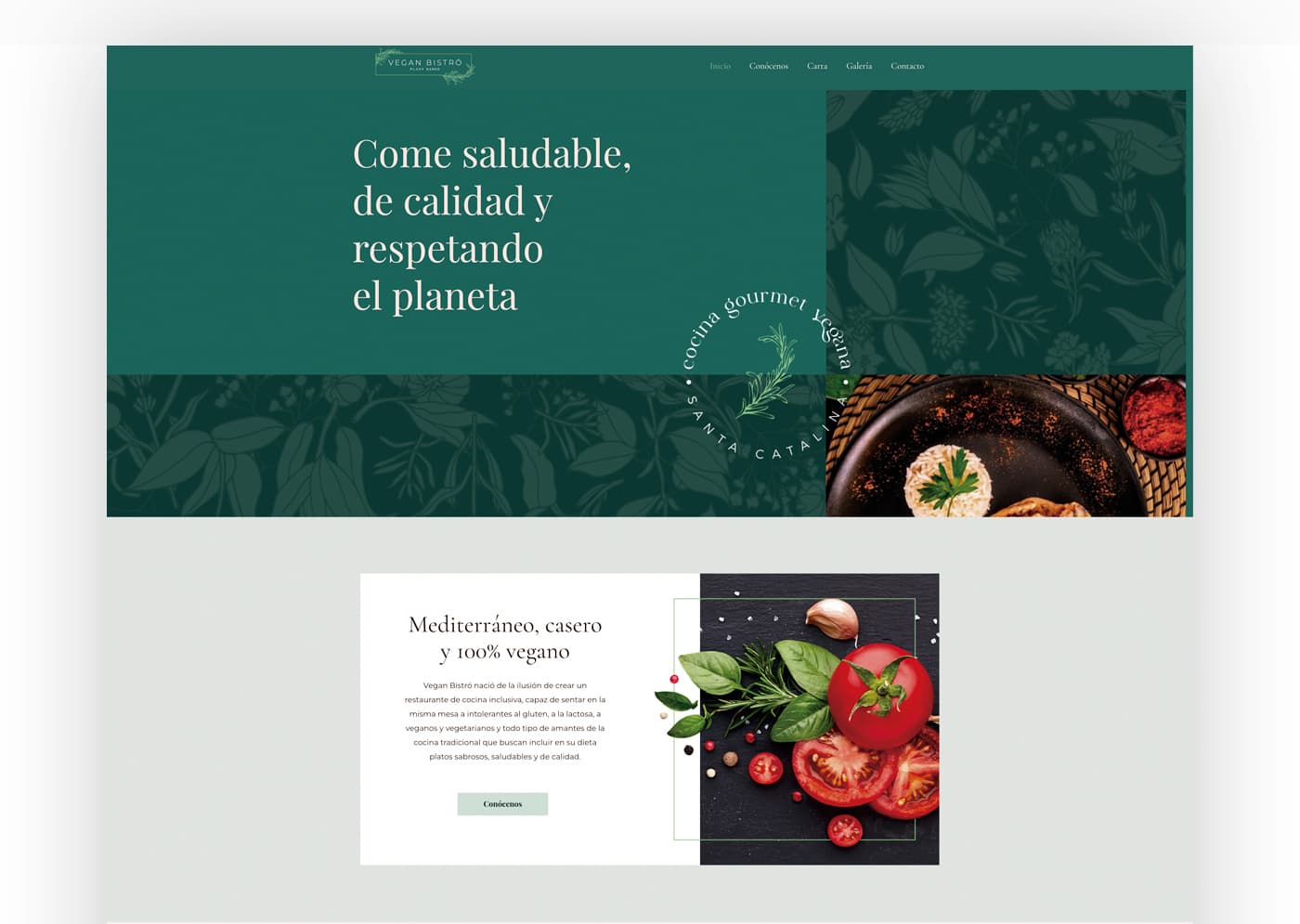 Captura de la home de la web con el titular Come saludable, de calidad