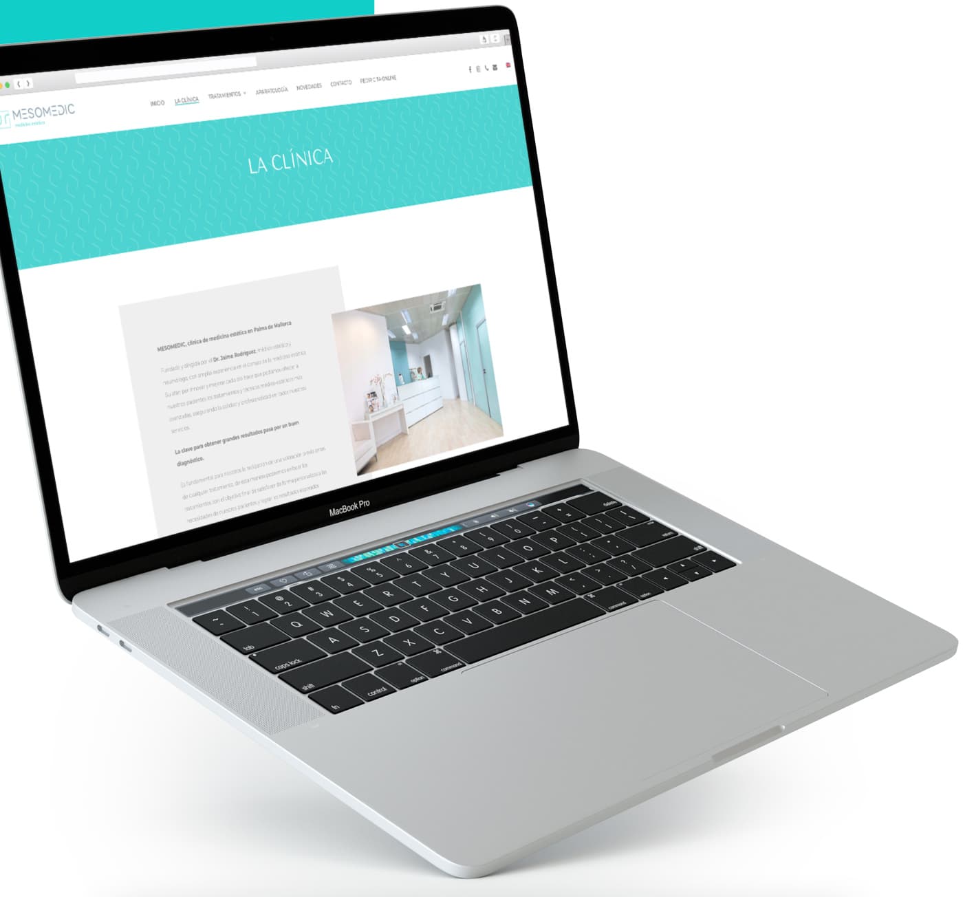 Mockup en portátil de la página La Clínica del sitio web