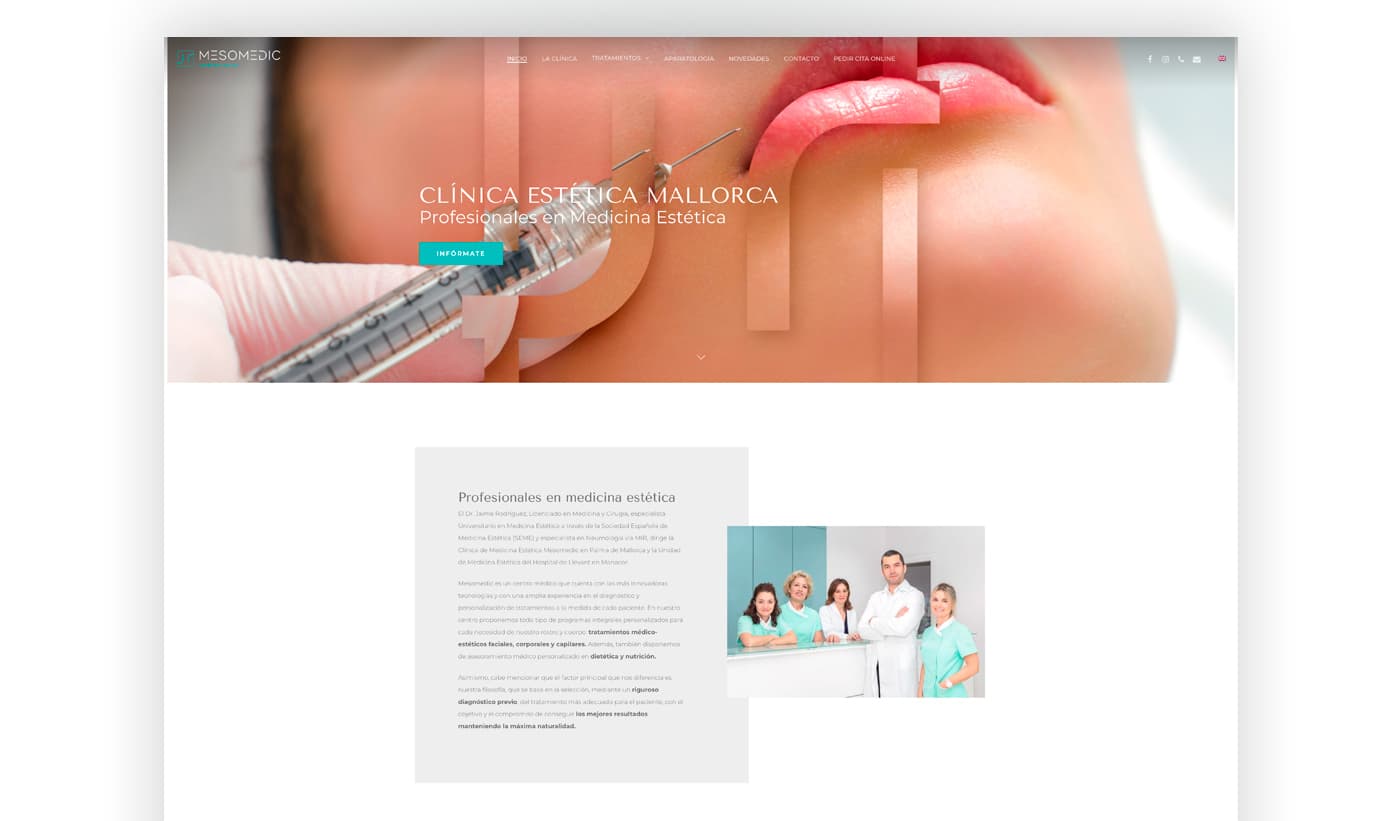 Cabecera de la web con banner de tratamiento estético facial