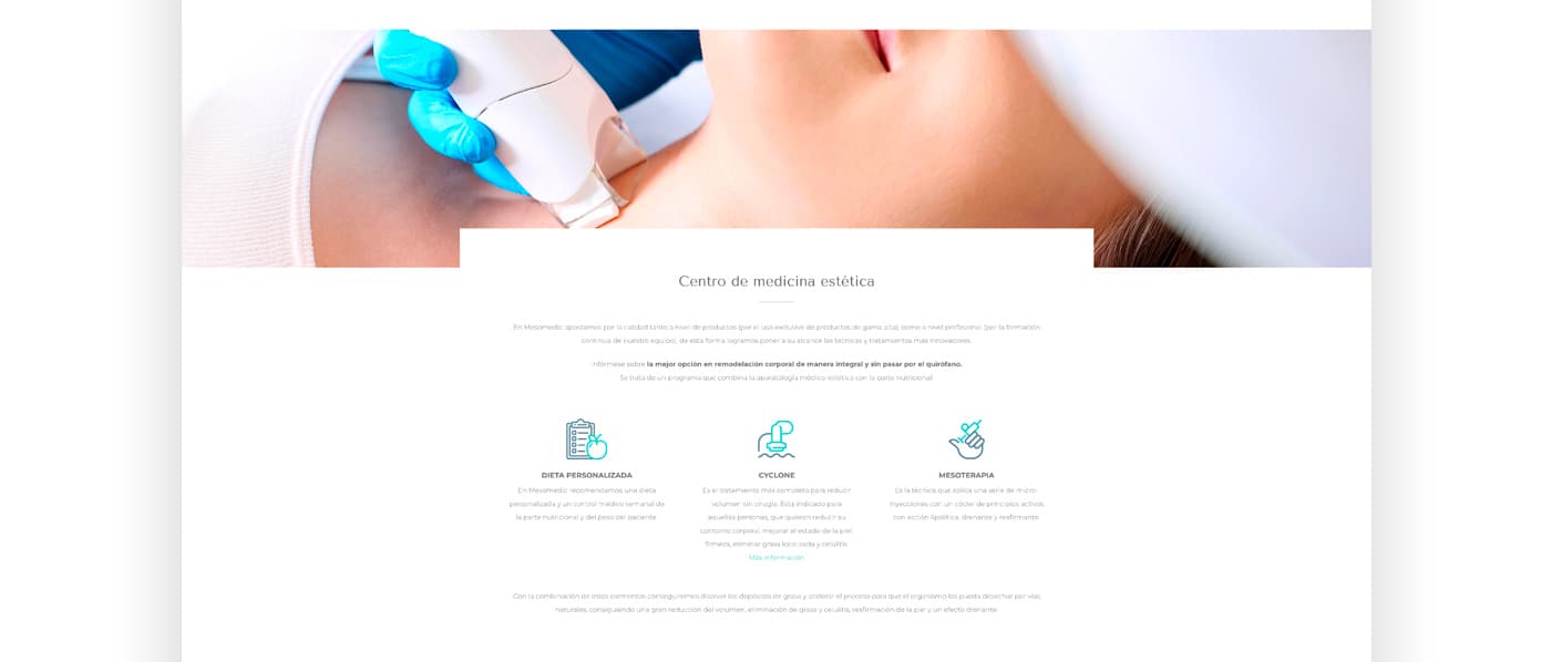 Sección Centro de medicina estética de la página de inicio