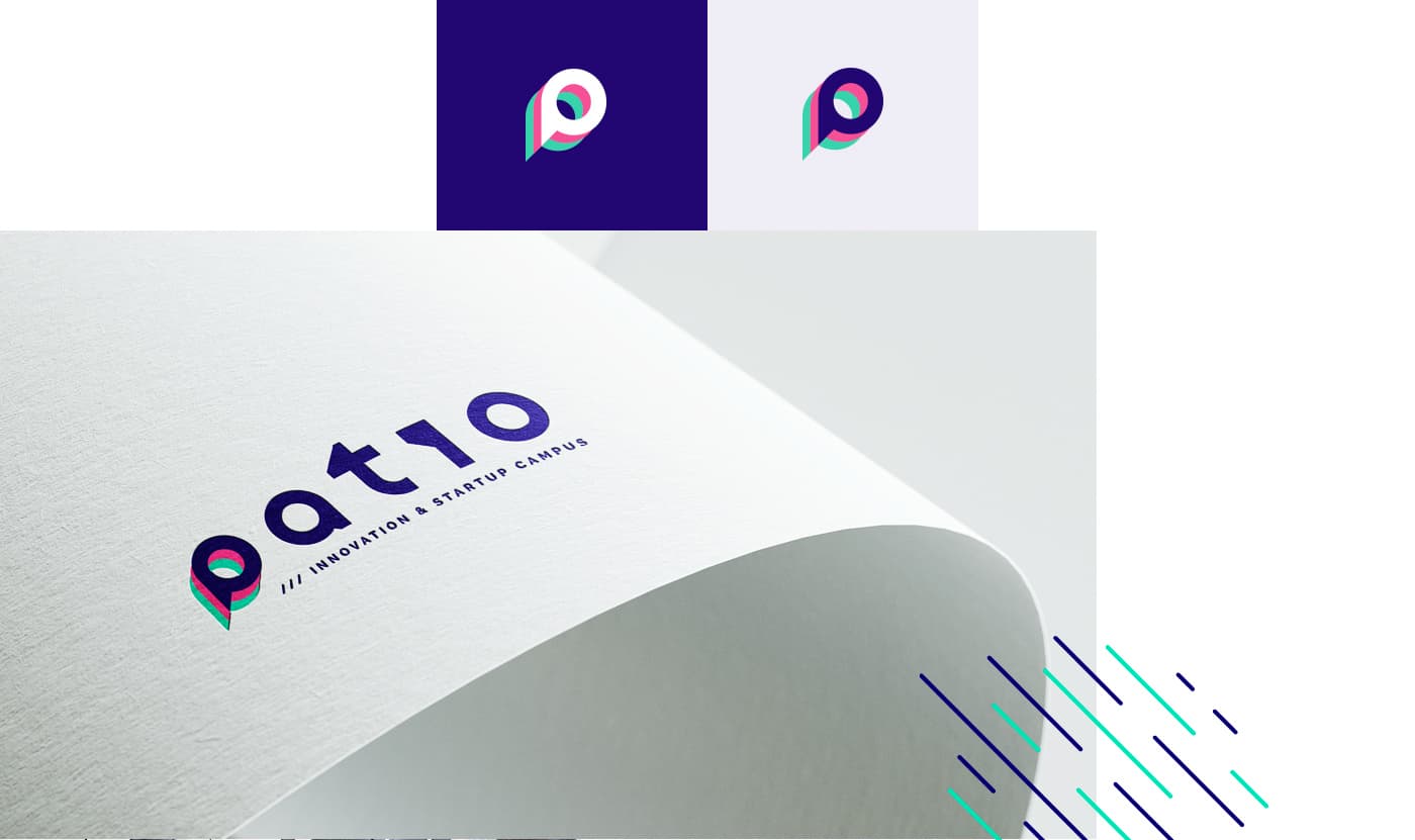 Variations of the symbol in colour and the logo embossed on paper
