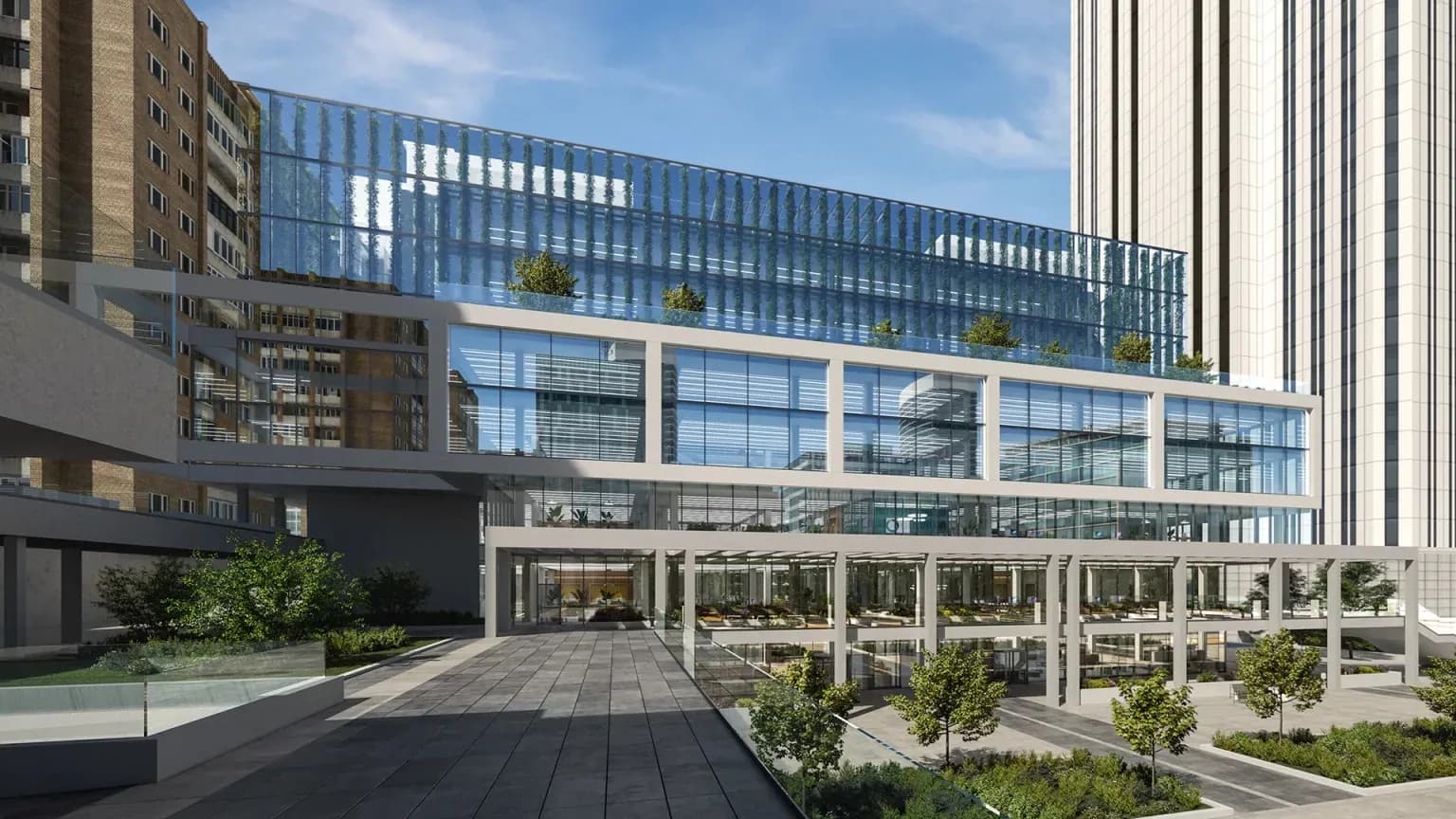 Exterior render of the Patio Innovation & Startup Campus office building