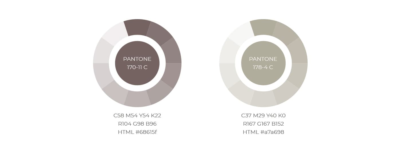 Rodes cromàtiques amb els colors Pantone marró i verd grisós de Fusteria Orient