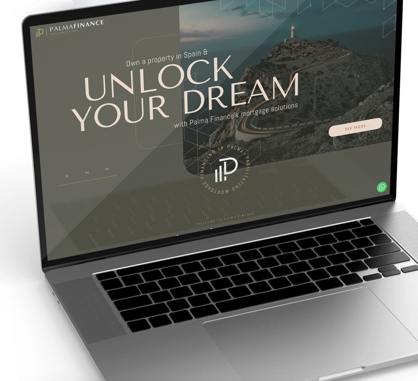 Mockup de portátil con la web y el titular Unlock Your Dream