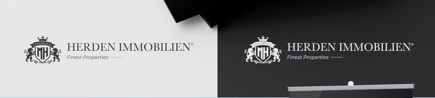 Logotipo de Herden Immobilien en versión negra sobre blanco y blanca sobre negro