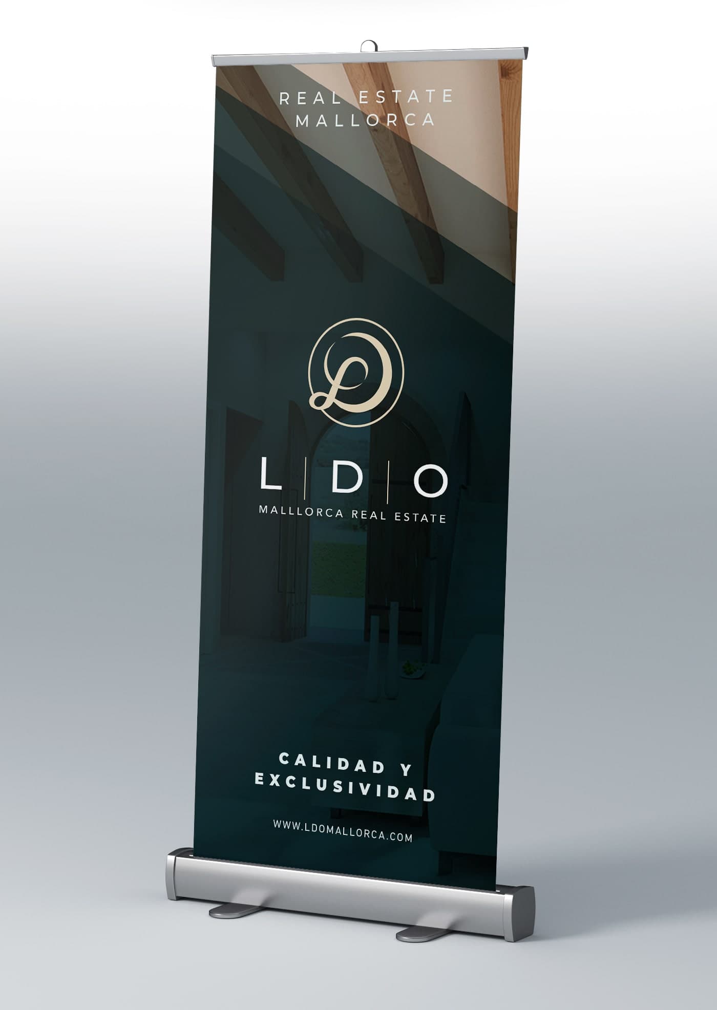 Real Estate Mallorca advertising roll-up with the tagline Quality and exclusivity