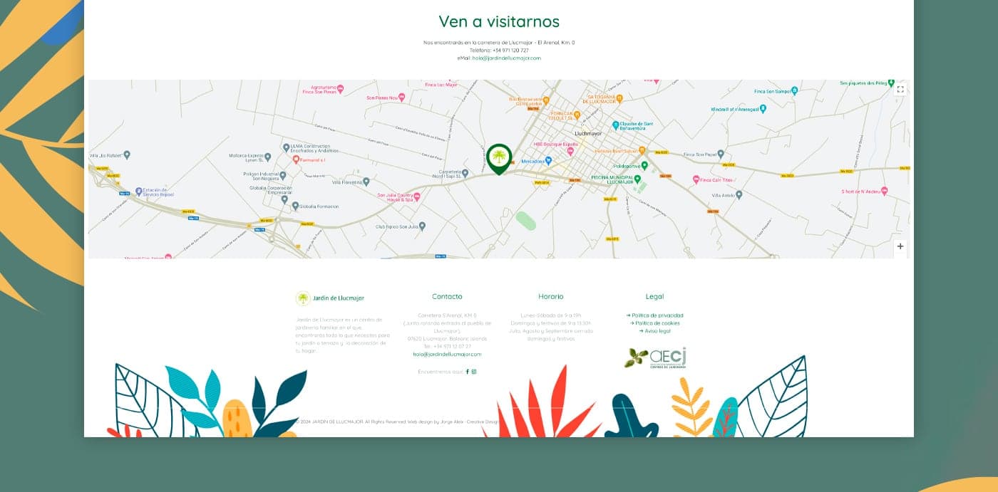 Pie de página con mapa de ubicación y Ven a visitarnos