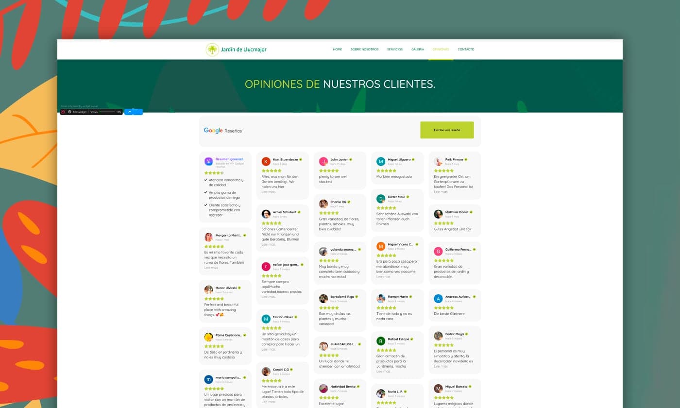 Página de opiniones con reseñas de clientes de Google