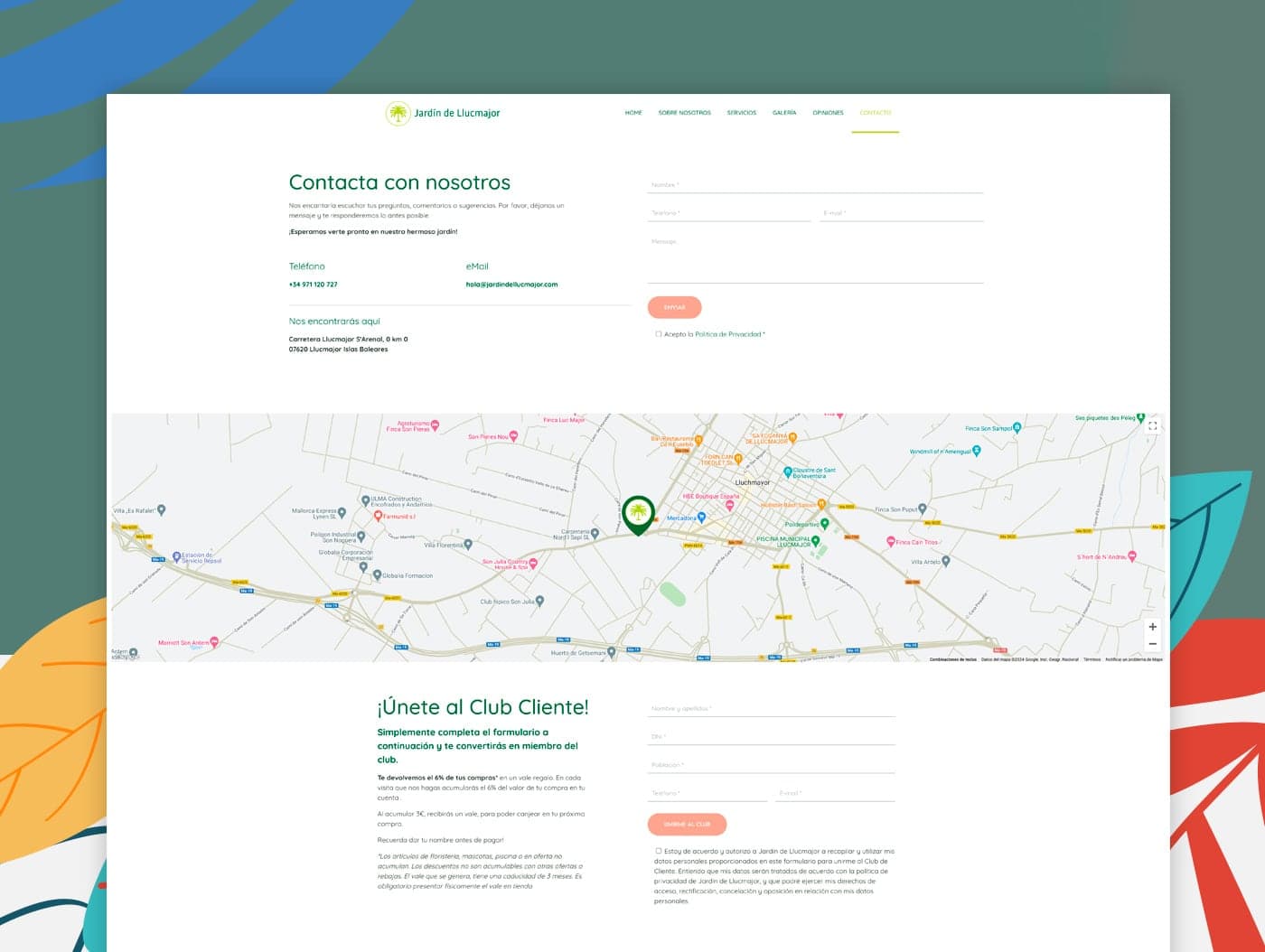 Formulario de contacto con mapa de ubicación de la tienda