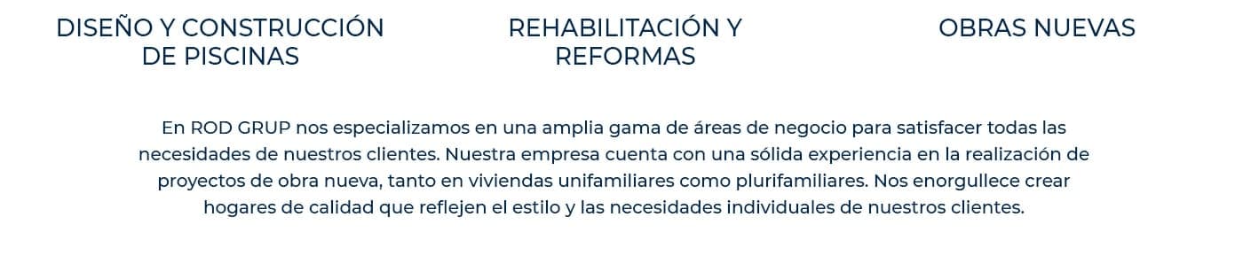 Títols de les àrees de negoci: piscines, rehabilitació i reformes, obres noves
