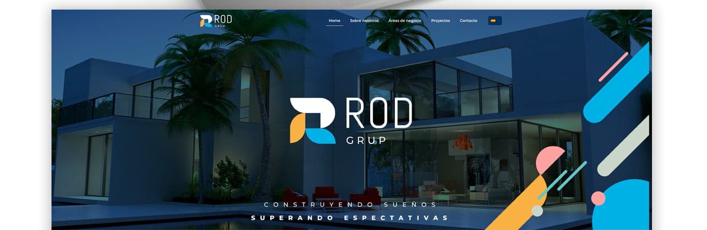 Pàgina d'inici de la web amb una villa nocturna i l'eslògan Construint somnis