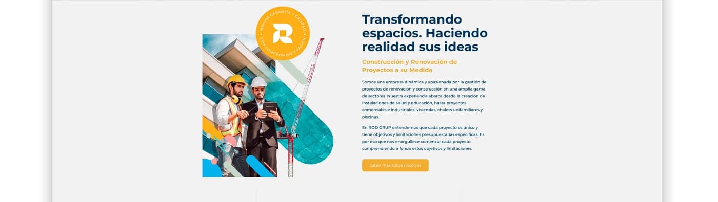 Secció Transformant espais de la web amb fotografia de dos professionals de la construcció
