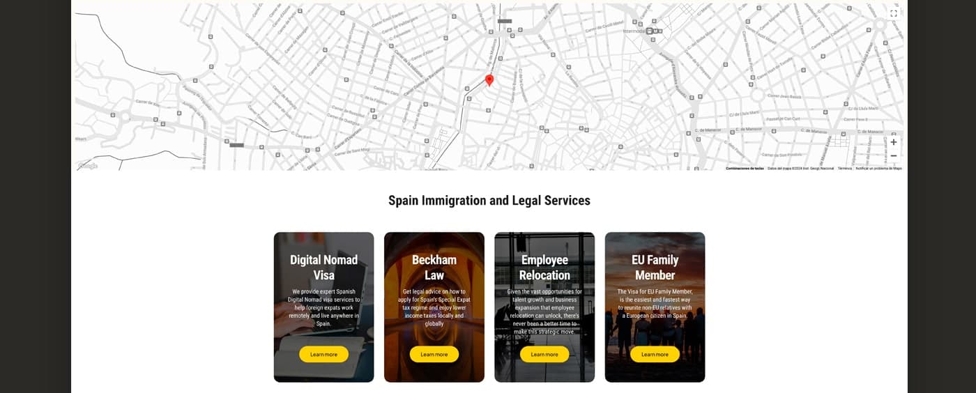 Mapa de la ubicació de l'oficina al costat de les targetes de serveis