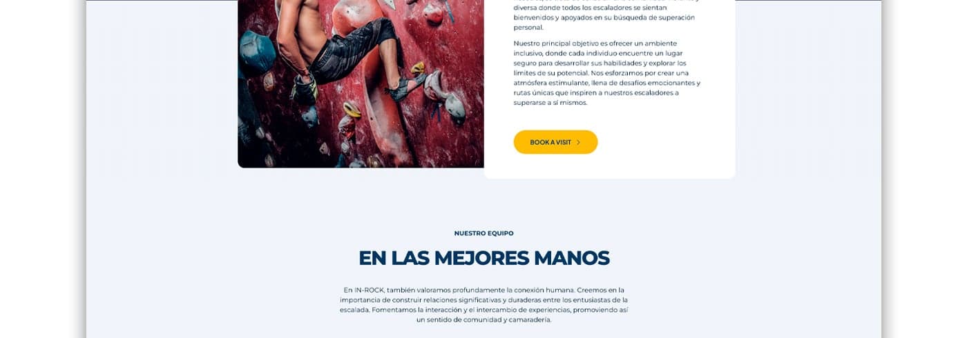 Apartado del equipo con fotografía de escalador en pared roja