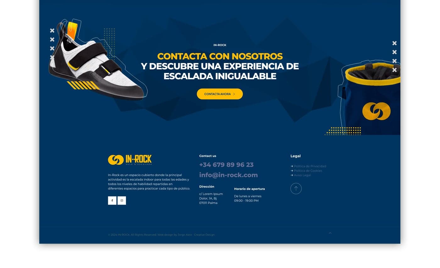 Pie de página de la web con llamada a la acción de contacto