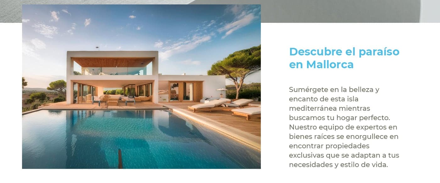 Sección web con fotografía de una villa de lujo con piscina en Mallorca