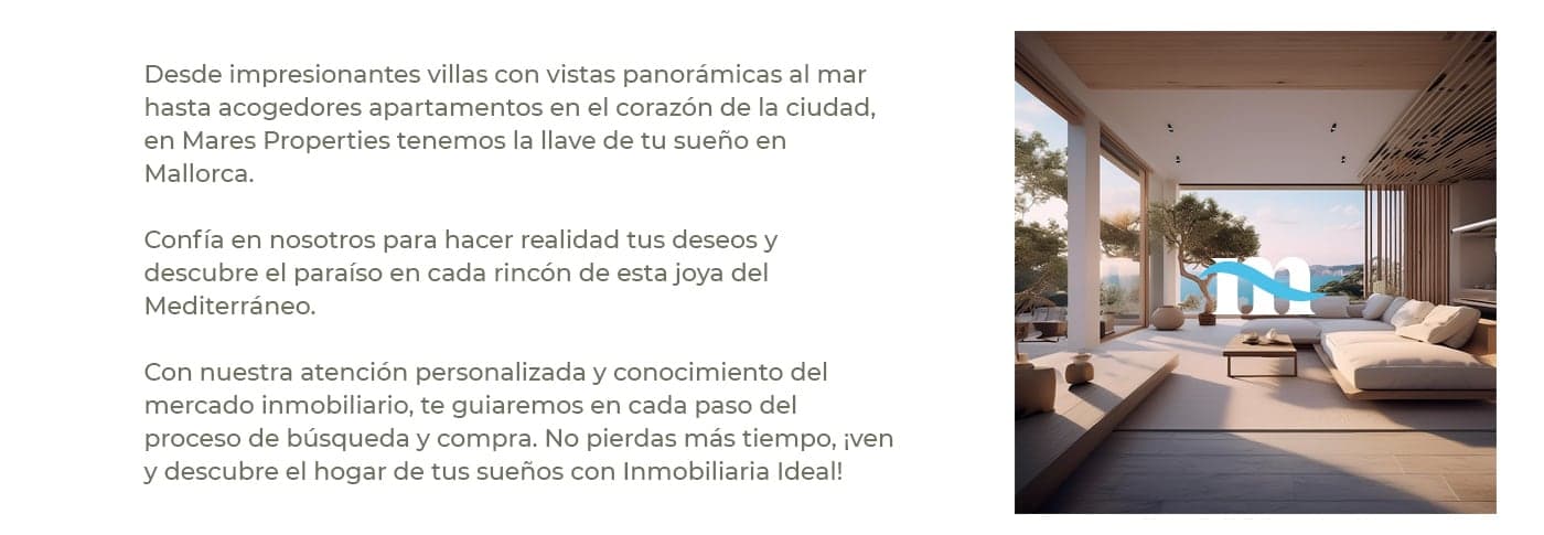 Sección web con salón interior de una vivienda y el isotipo de la marca