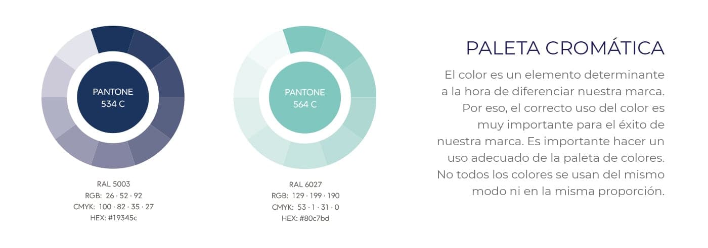 Paleta cromática Pantone azul marino y verde agua de Smash Padel